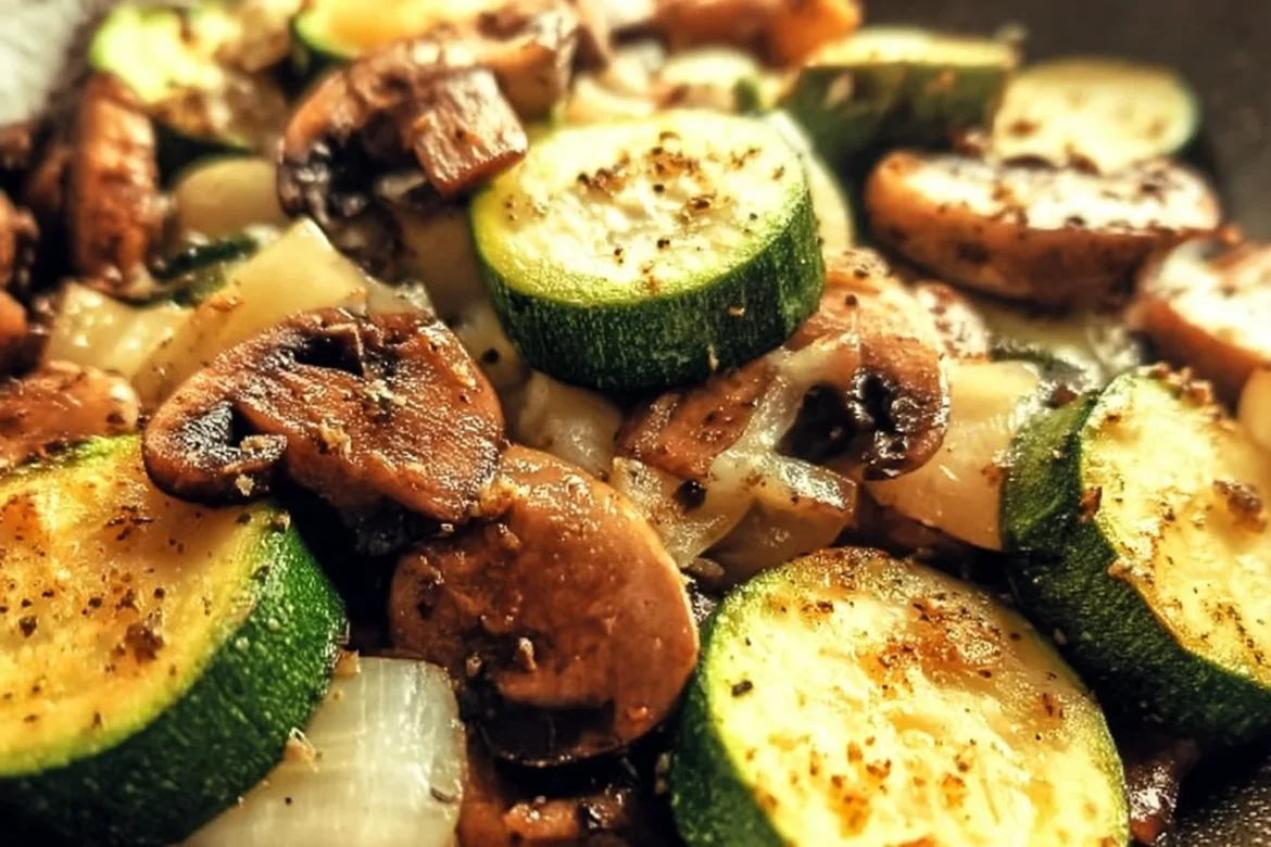 Grilled Blackstone zucchini and mushrooms on a flat top grill