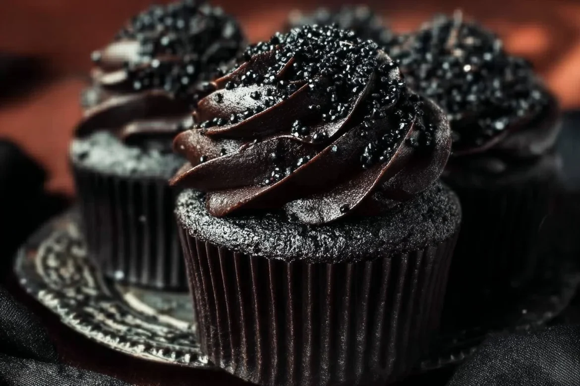 Delicious Black Velvet Cupcakes topped with creamy frosting