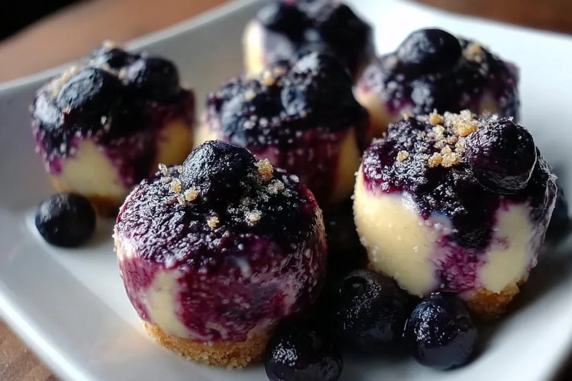 Delicious blueberry cheesecake bites served on a white plate