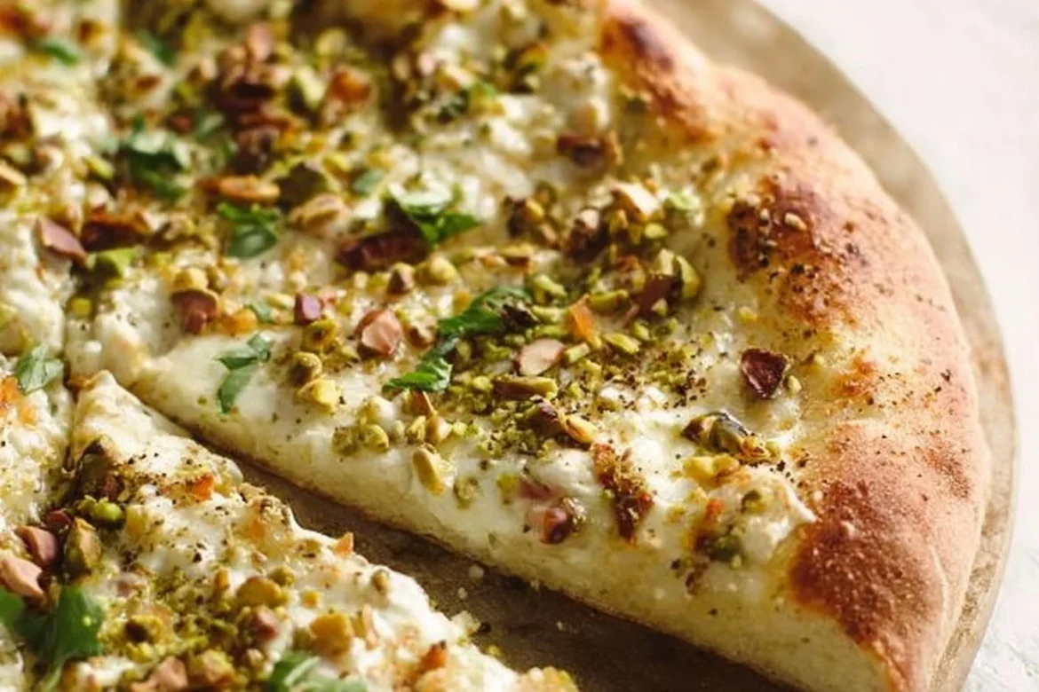 Burrata Pistachio White Pizza with creamy burrata and pistachios