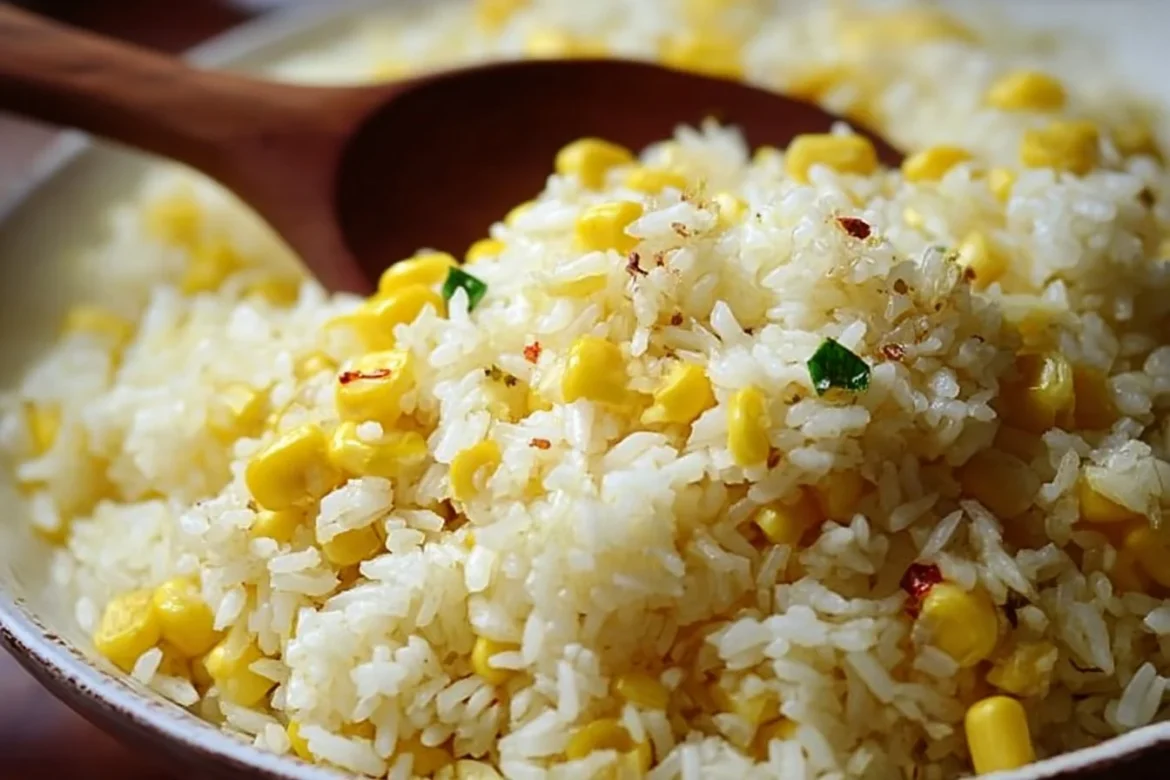 Delicious buttered corn rice garnished with fresh herbs