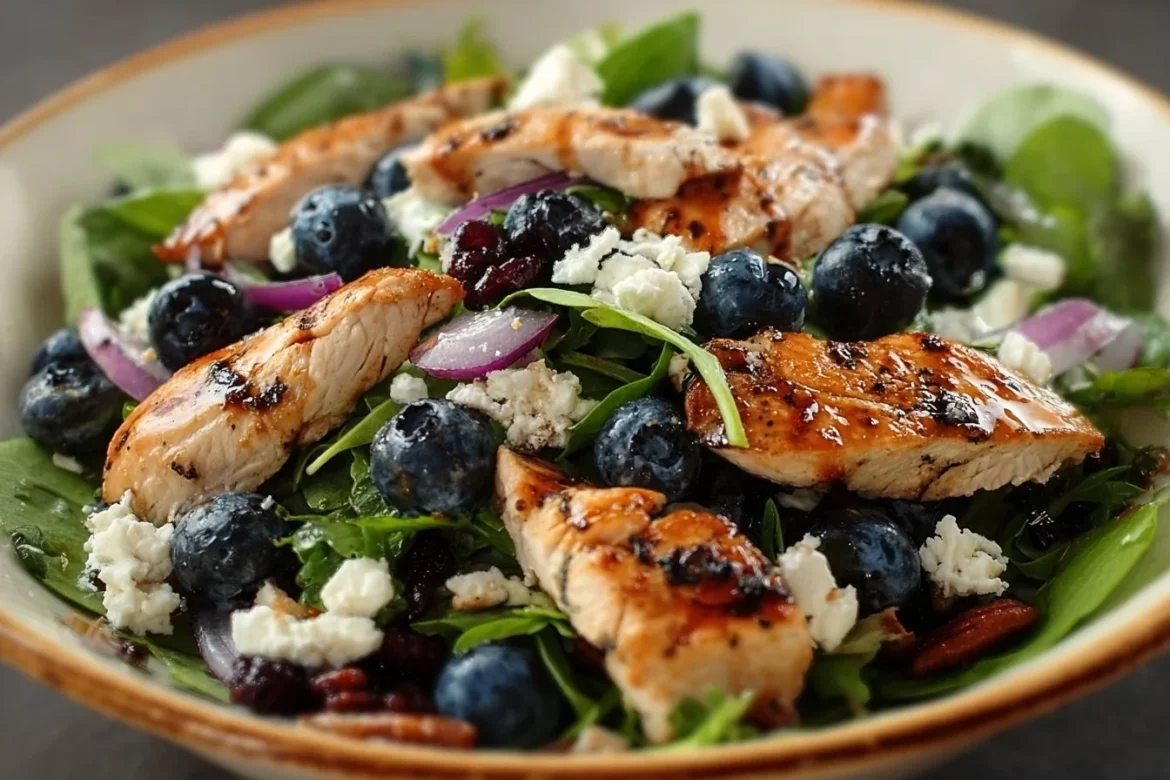 Healthy Chicken Blueberry Feta Salad with fresh ingredients and vibrant colors