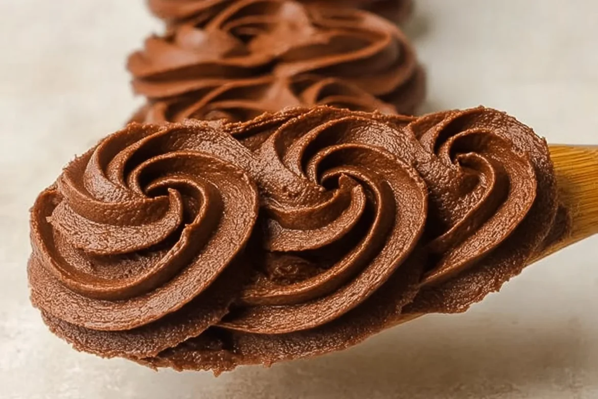 Delicious chocolate buttercream frosting spread on a cake