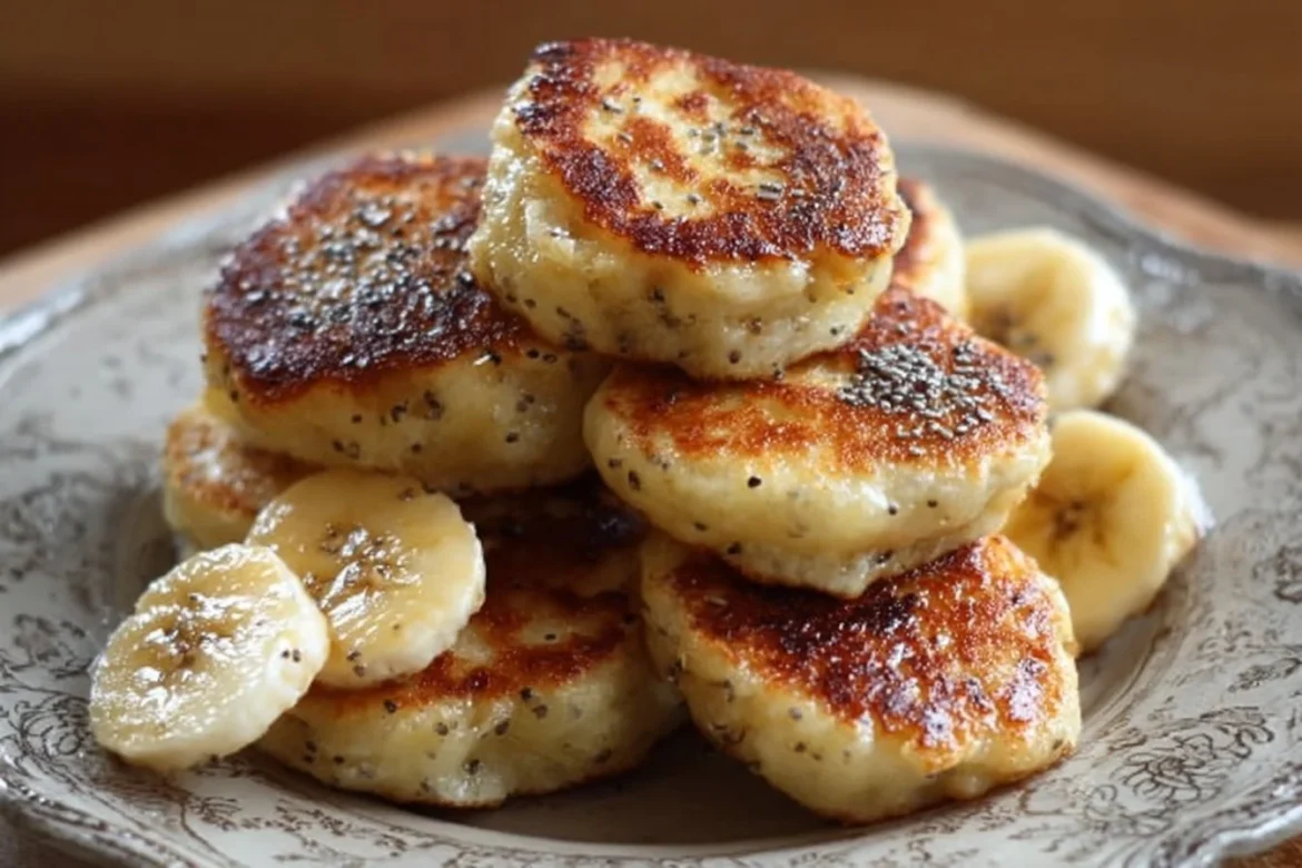 Cottage cheese banana oat protein pancake bites arranged on a plate