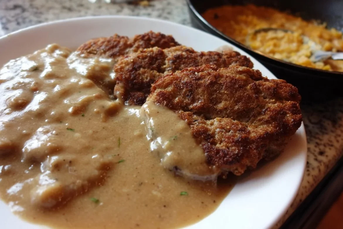 Delicious country fried cubed steak with gravy served on a plate