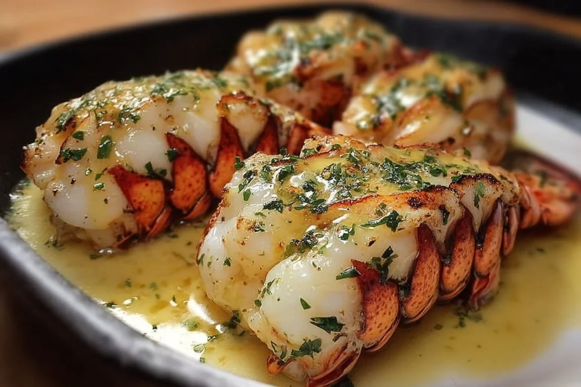 Delicious creamy garlic butter lobster tails ready for dining