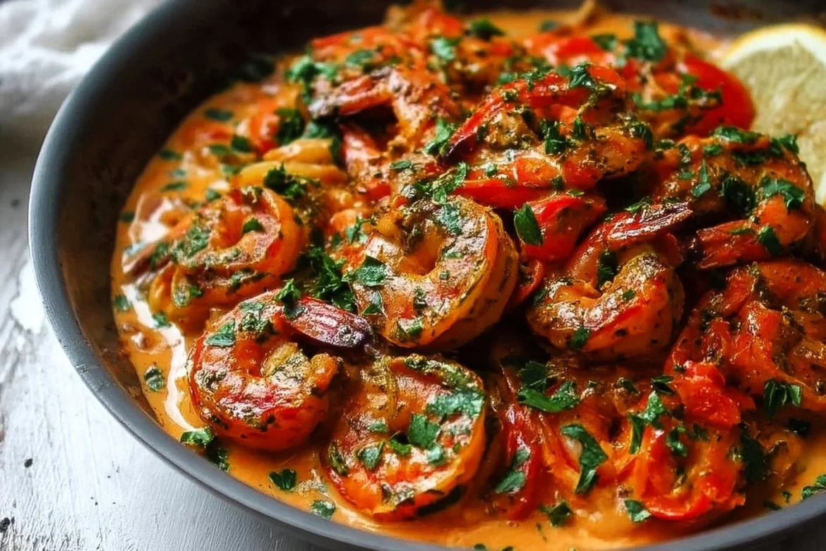 Creamy garlic-paprika shrimp in a skillet, ready to serve.