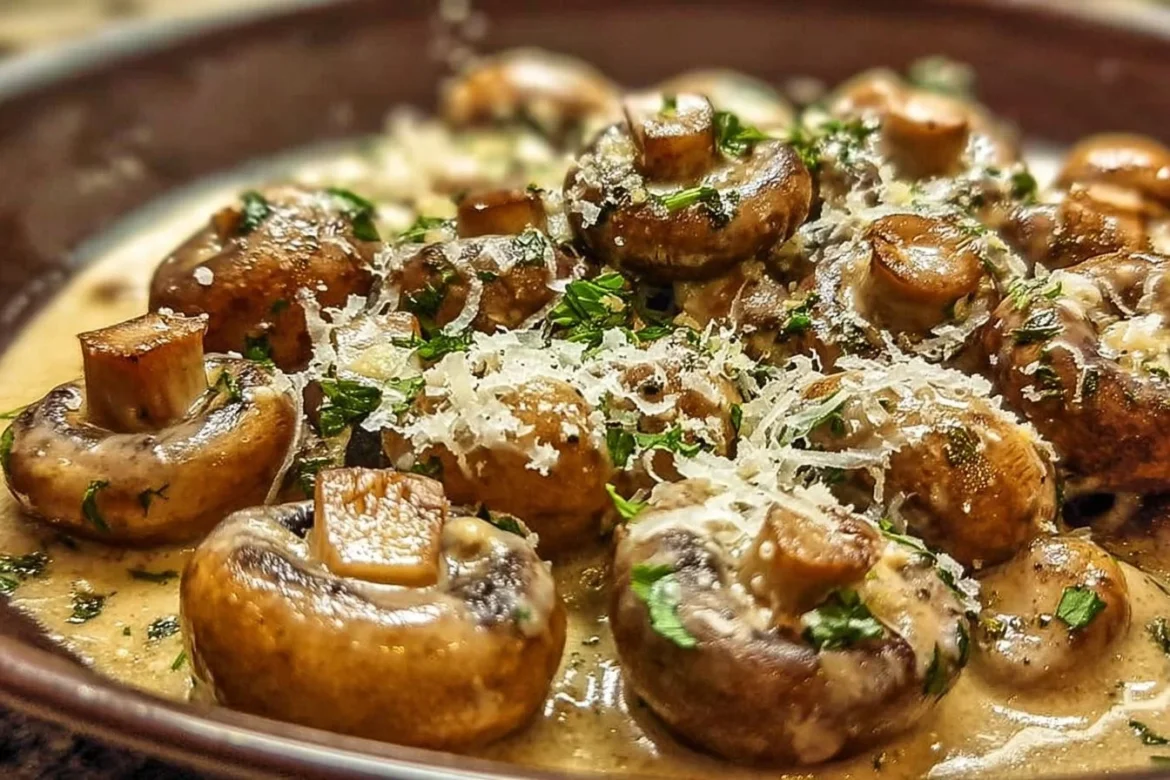 Creamy garlic parmesan mushrooms in a delicious sauce