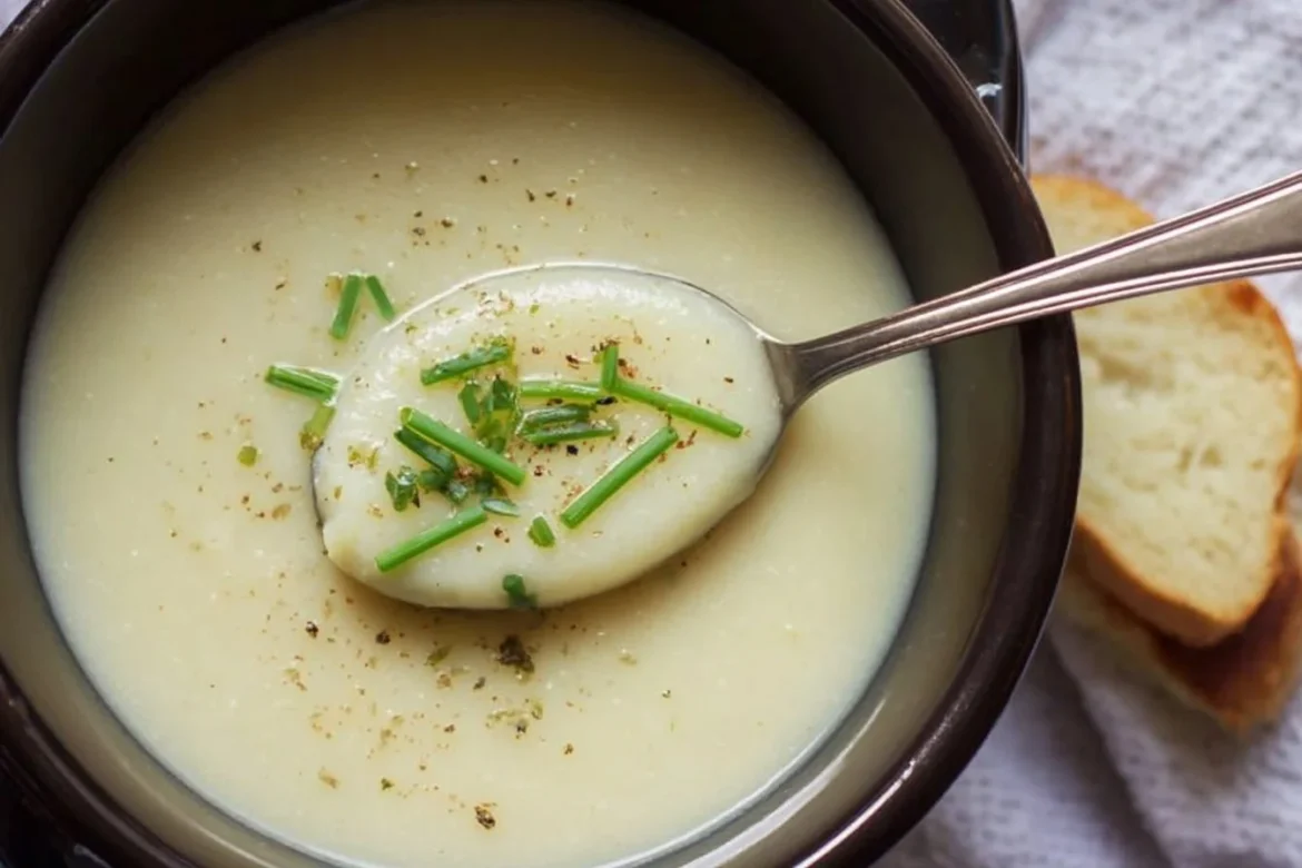 Creamy Instant Pot potato leek soup garnished with fresh herbs