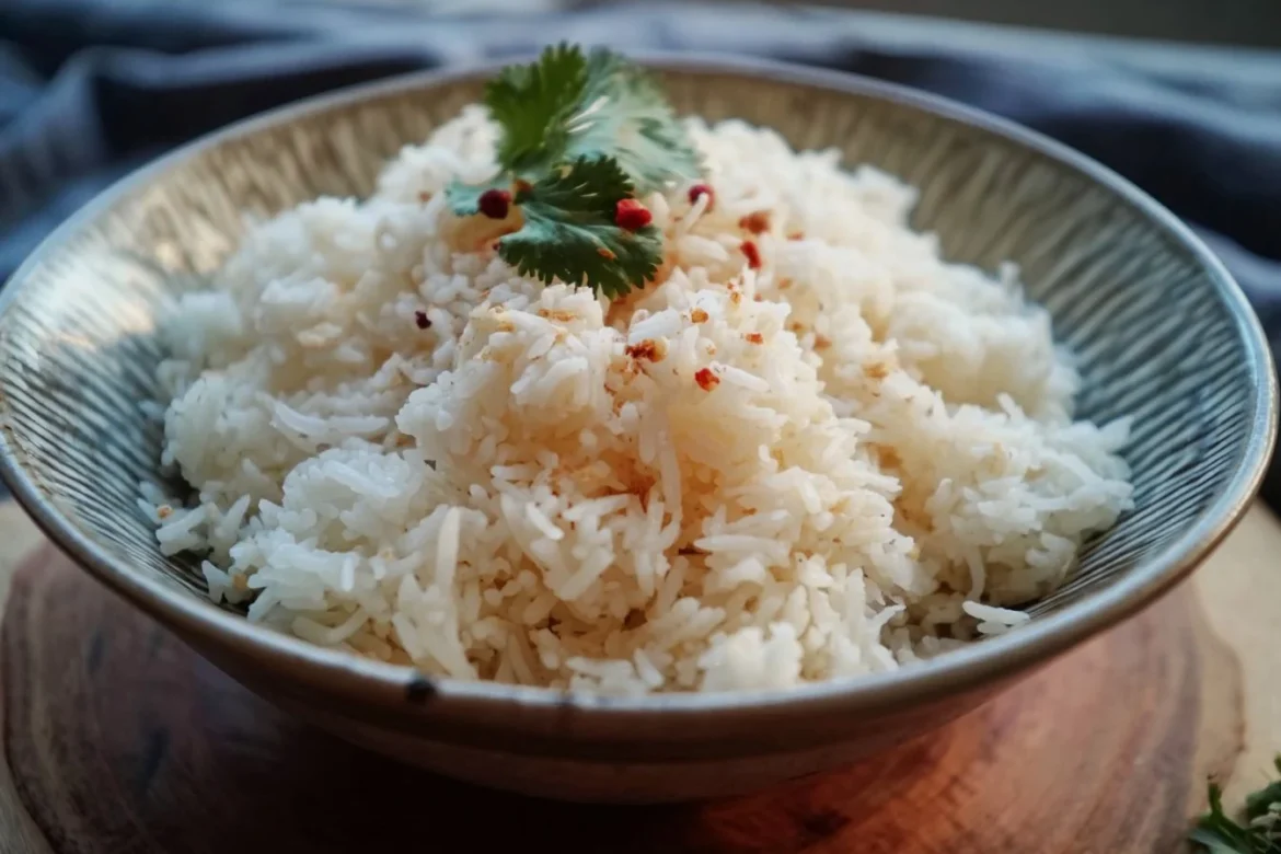 Creamy Thai coconut rice served with fresh herbs and spices