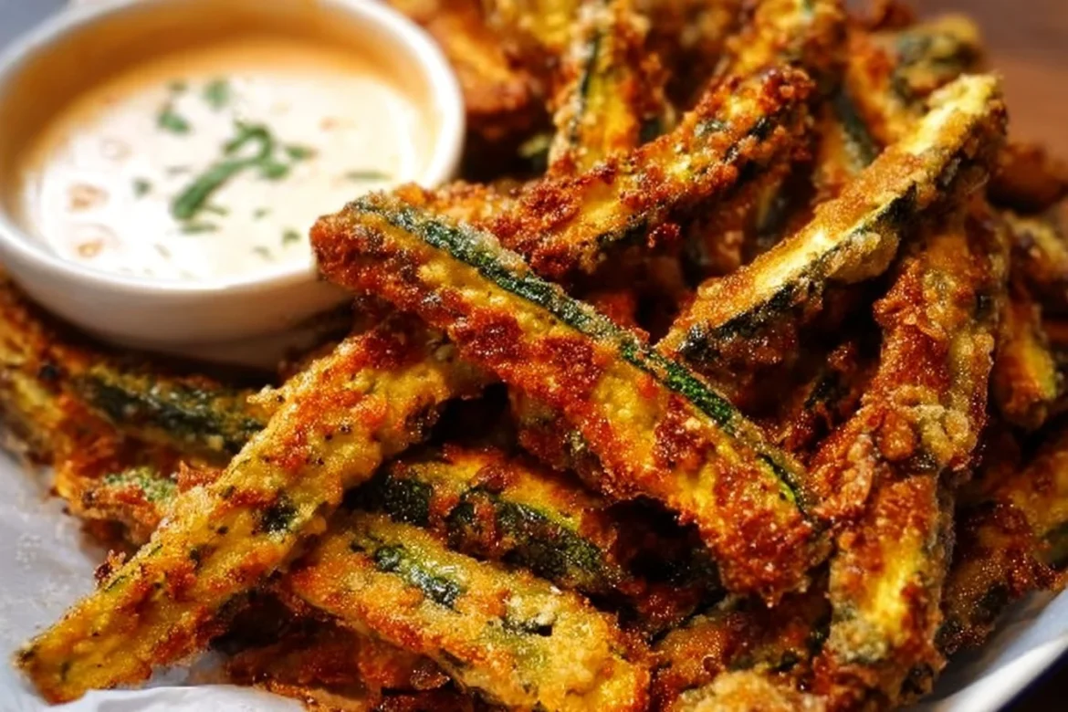 Crispy baked keto zucchini fries served in a bowl