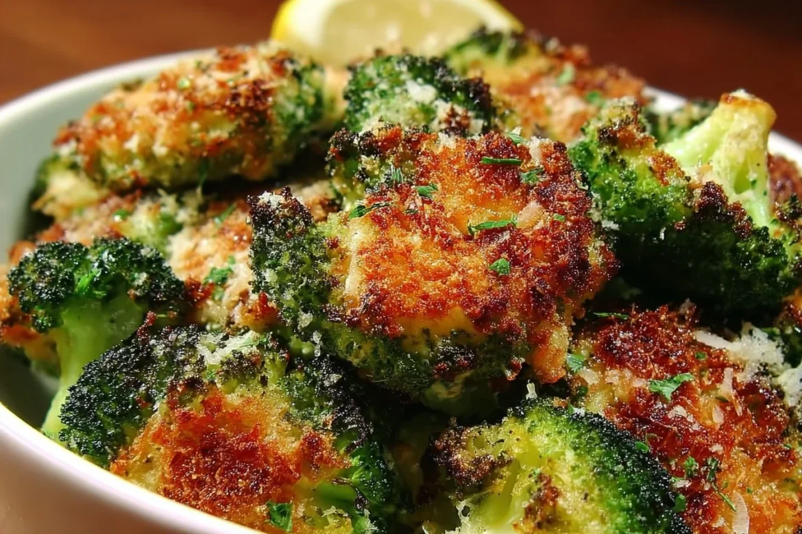 Crispy Parmesan crusted broccoli florets served as a delicious side dish