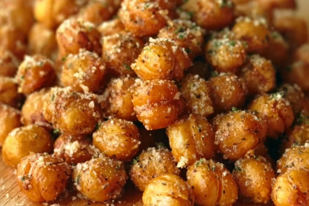 Bowl of crispy roasted chickpeas seasoned and ready to eat