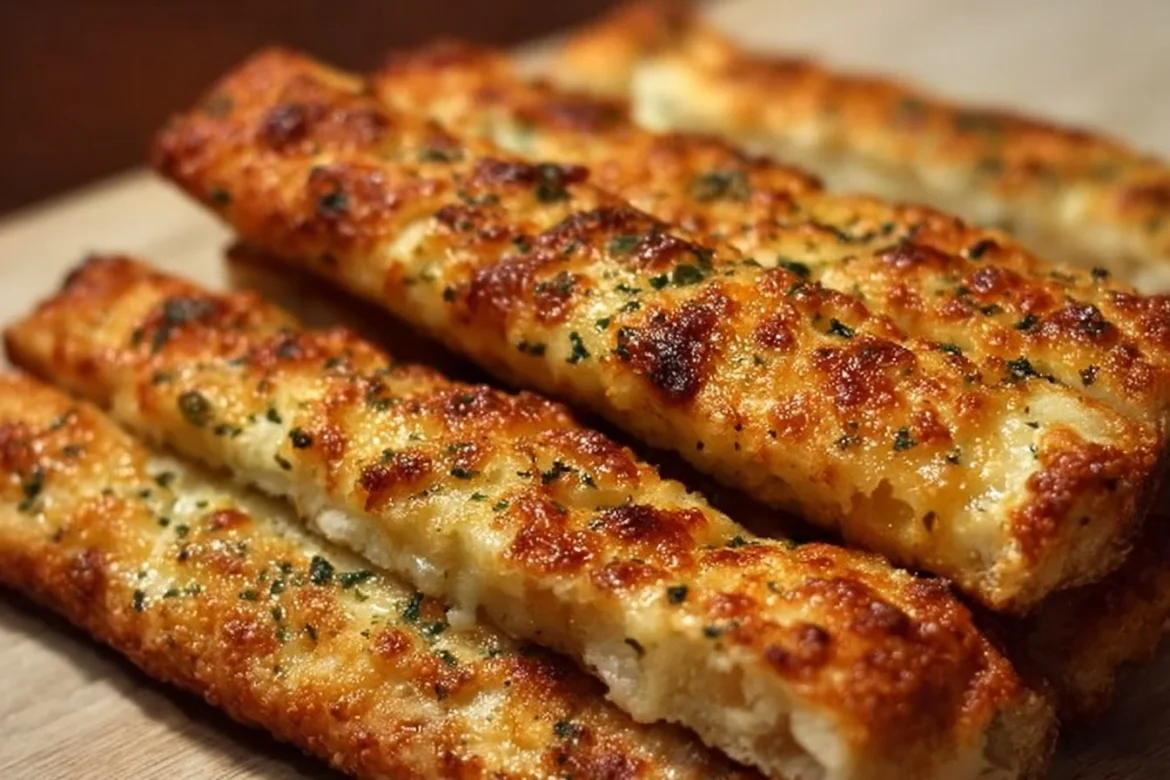 Crispy sourdough cheesy breadsticks served with marinara sauce