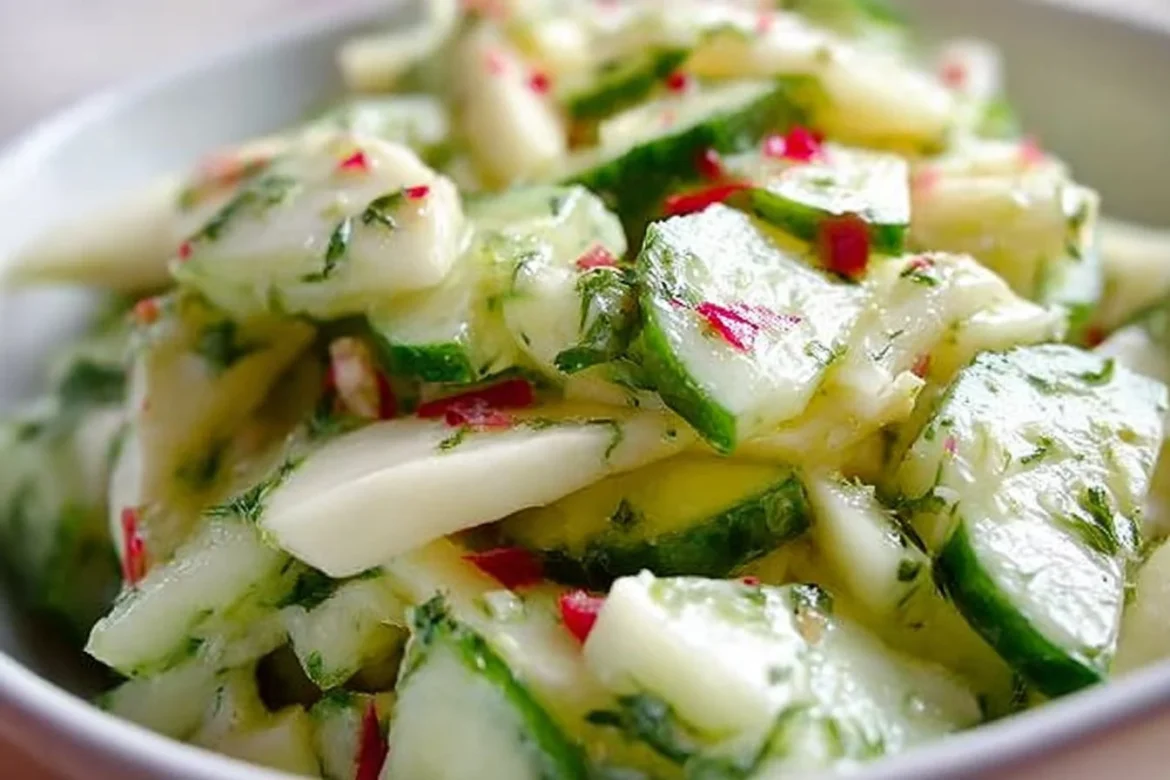 Crunchy cucumber apple salad with fresh ingredients and vibrant colors