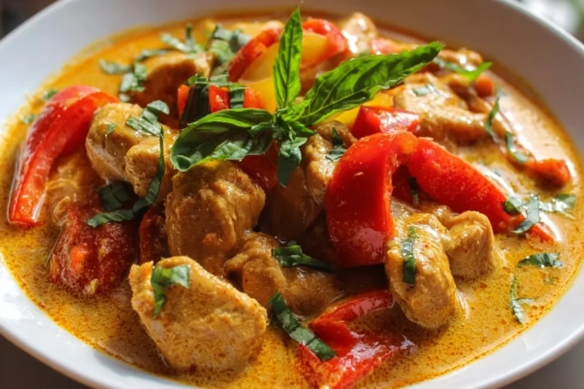 Delicious Chicken Panang Curry served with fragrant jasmine rice