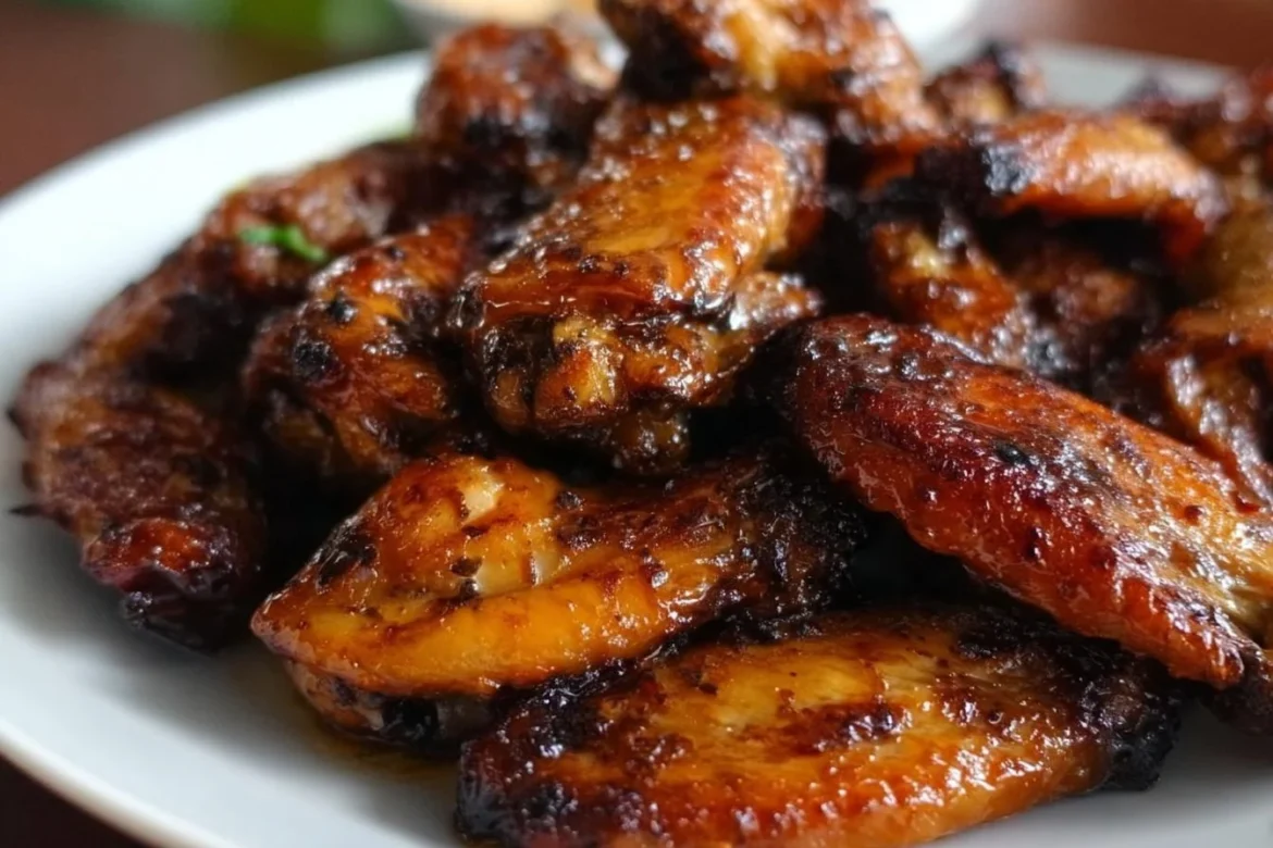 Filipino Chicken Adobo Wings served on a plate with herbs and spices
