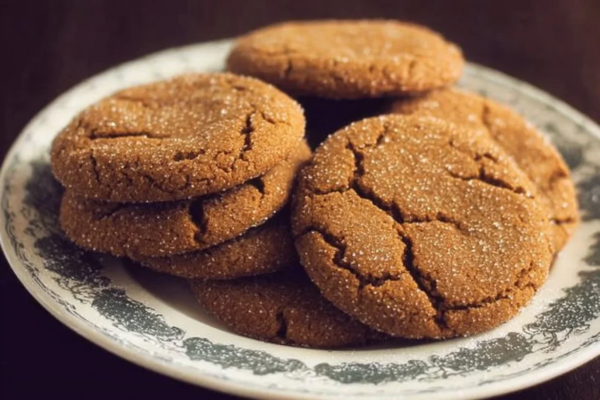 A plate of freshly baked ginger molasses cookies with a hint of spice.