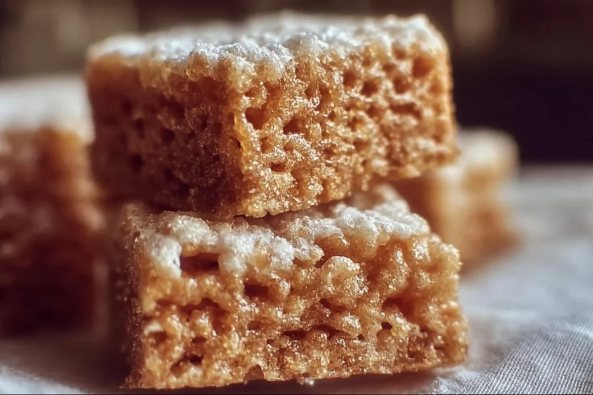 Plate of delicious Gingerbread Rice Krispie Treats decorated for the holidays