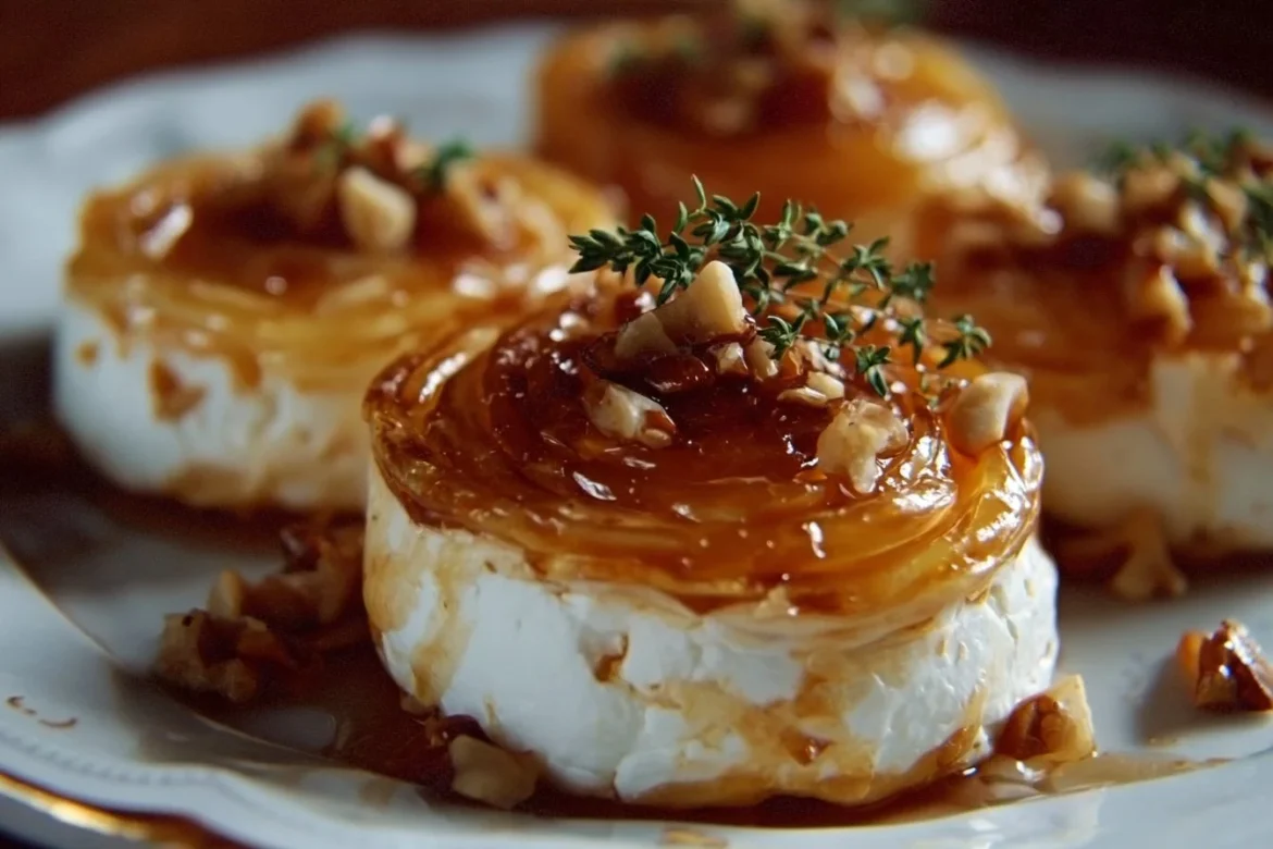 Delicious goat cheese and honey bites served on a platter