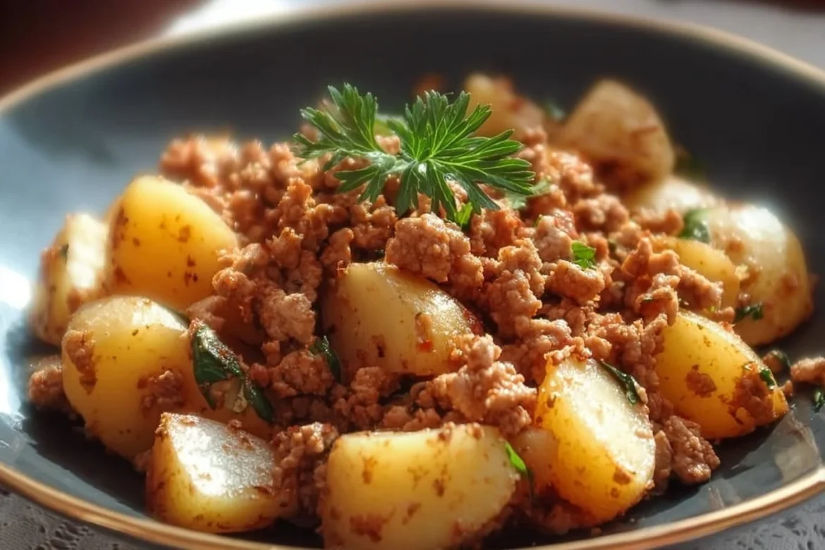 Ground turkey with potatoes dish served in a bowl, healthy meal option