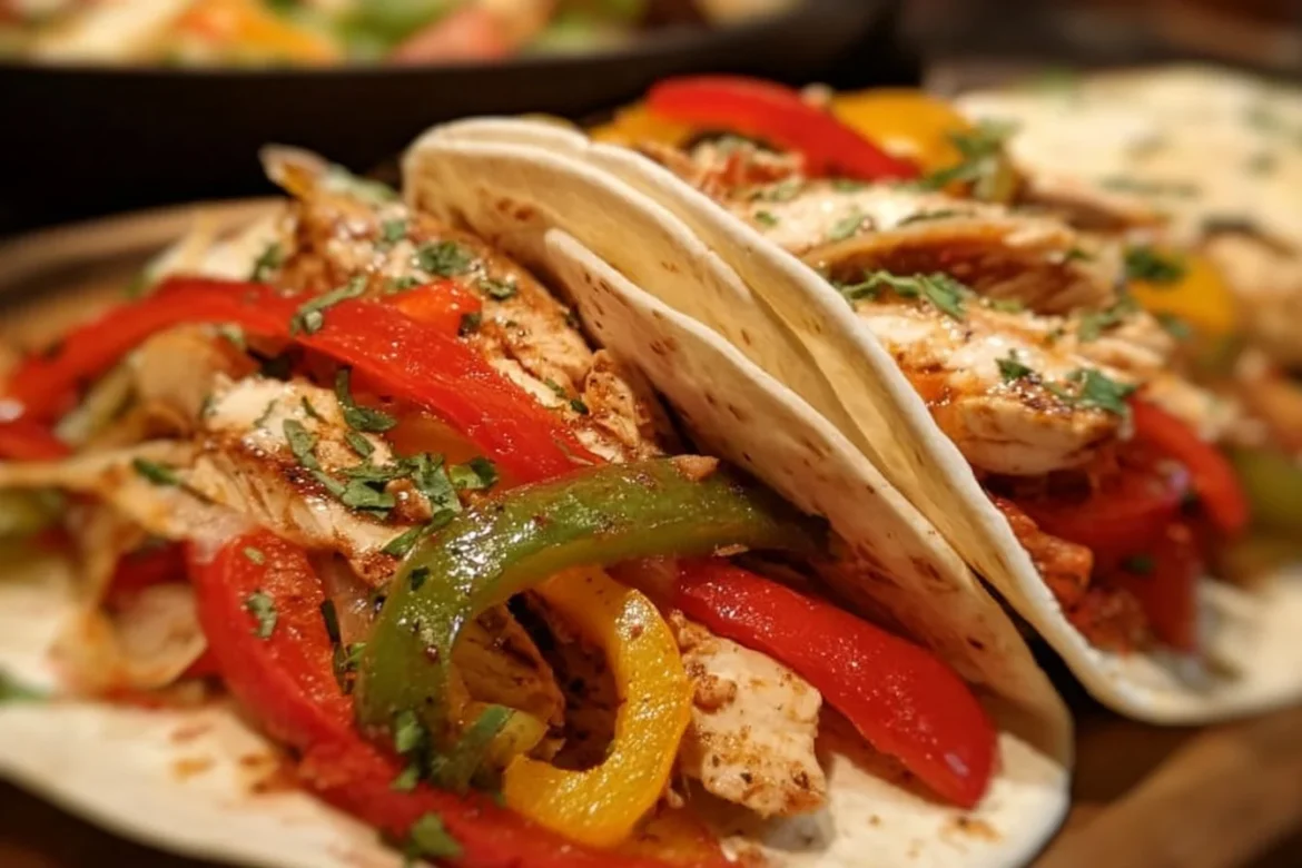 Delicious Instant Pot chicken fajitas served with peppers and onions