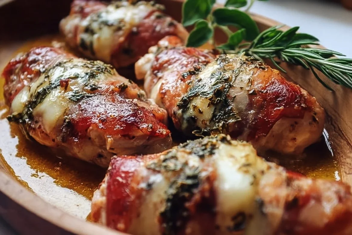 Italian Chicken Saltimbocca with prosciutto and sage on a plate