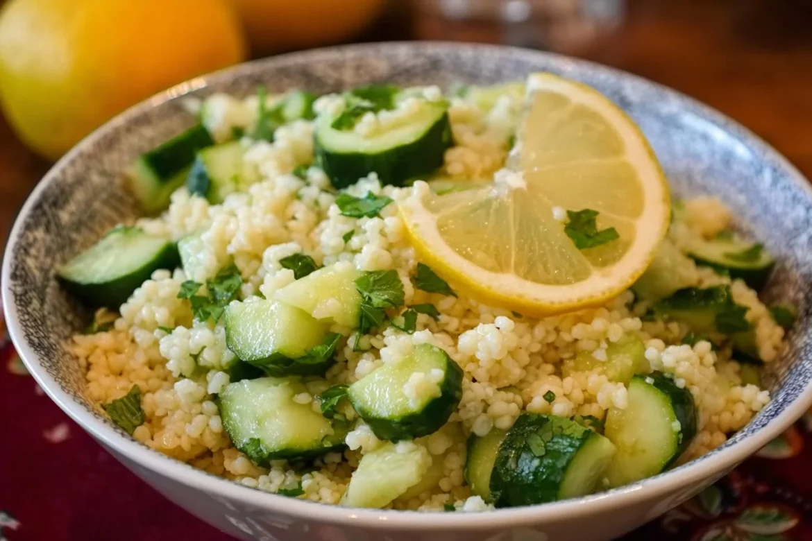 Lemon Cucumber Couscous Salad with fresh vegetables and a tangy dressing