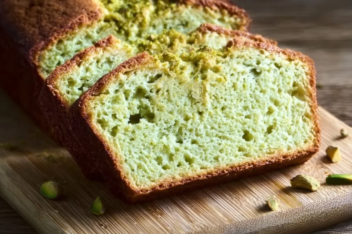 Moist pistachio pudding bread fresh out of the oven