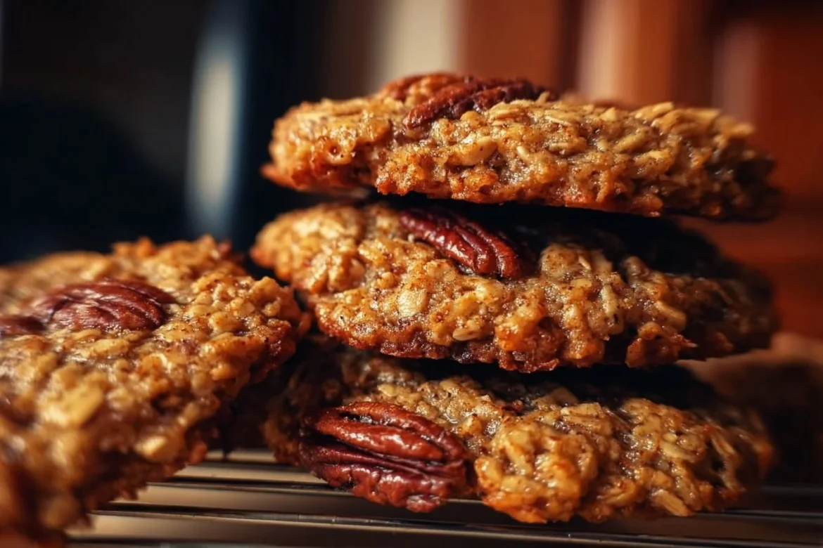 Pecan pie oatmeal cookies with pecans and sweet syrup
