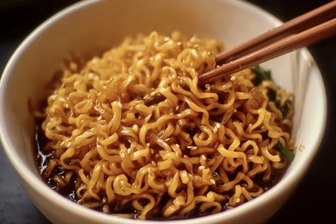 Delicious quick Blackstone Ramen noodles served in a bowl