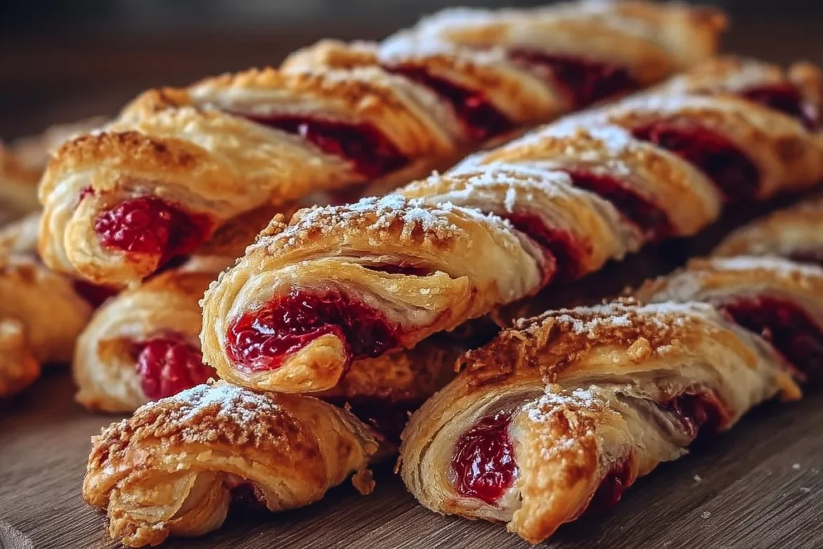 Freshly baked raspberry pastry twists on a cooling rack ready to serve.
