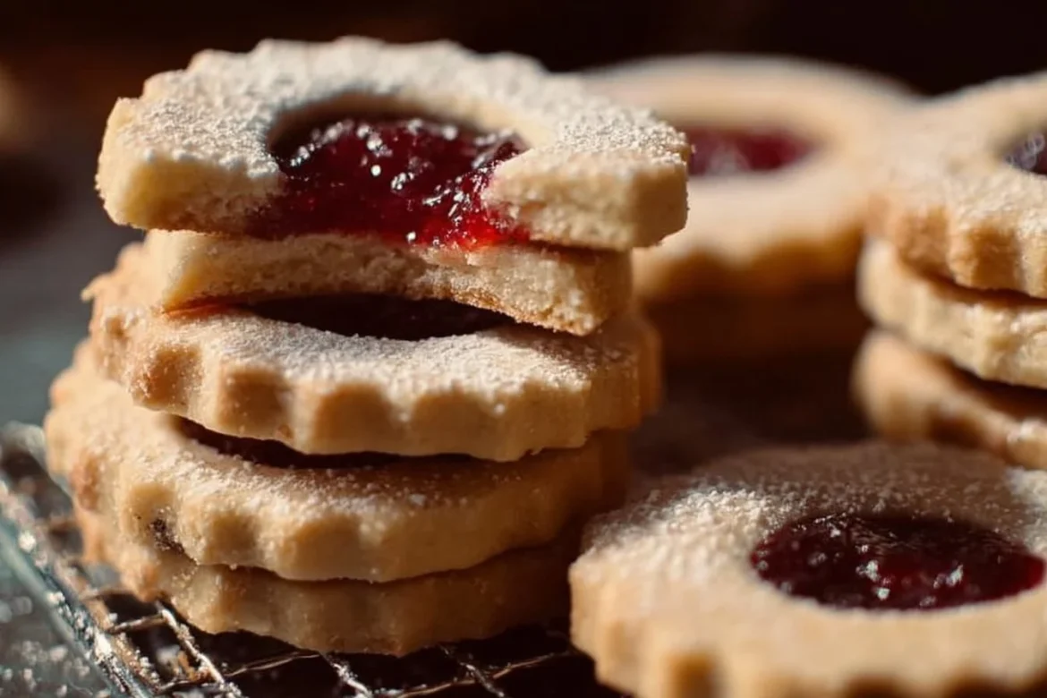 Delicious Shortbread Linzer Cookies filled with jam and topped with powdered sugar