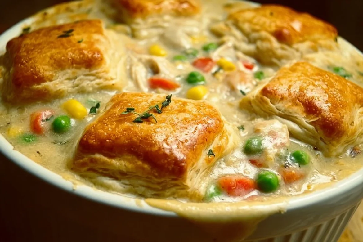 Delicious slow cooker chicken pot pie with vegetables and flaky crust