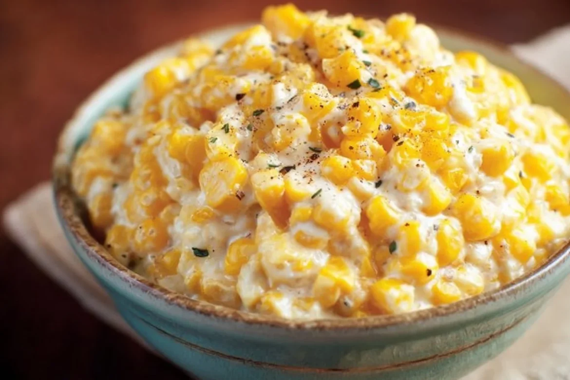 Delicious slow cooker creamed corn dish served in a bowl.