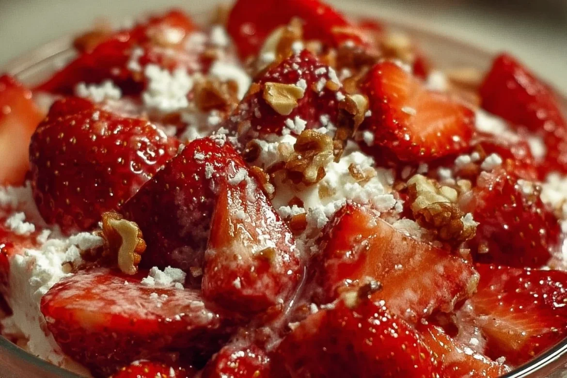 Delicious Strawberry Crackle Salad with fresh strawberries and crunchy toppings