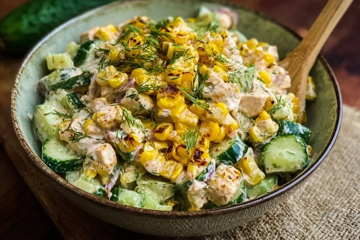 Street Corn Creamy Cucumber Chicken Salad recipe