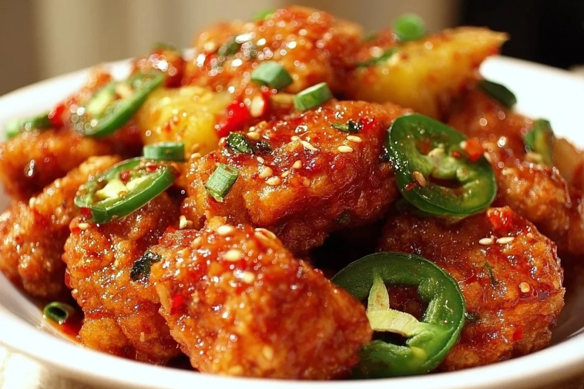 Sweet Jalapeno Pineapple Boneless Wings served in a bowl with garnishes.