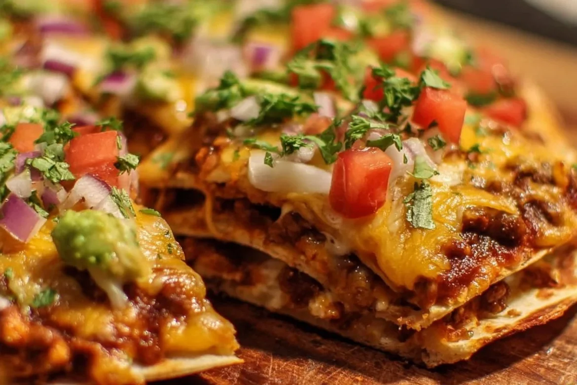 Taco Bell Mexican Pizza with layers of toppings and flavors