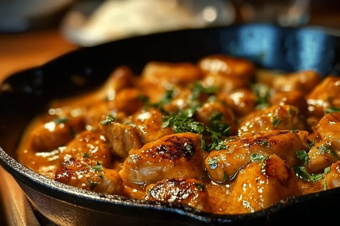 Texas Roadhouse Butter Chicken Skillet served with vegetables and herbs