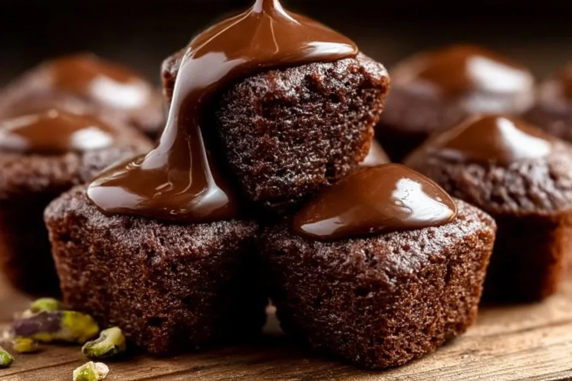 Delicious Texas Sheet Cake Bites topped with chocolate frosting.