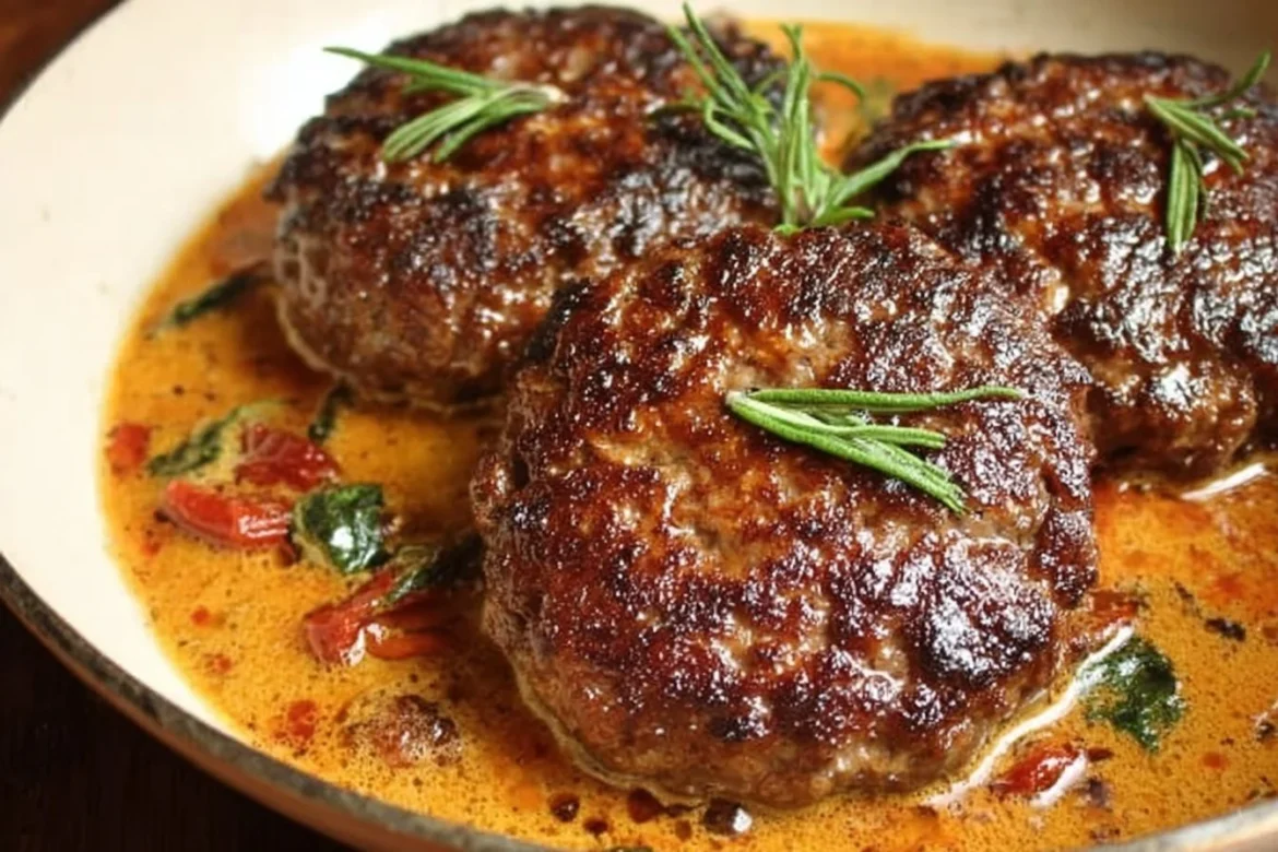 Delicious Tuscan hamburger steaks served with herbs and spices