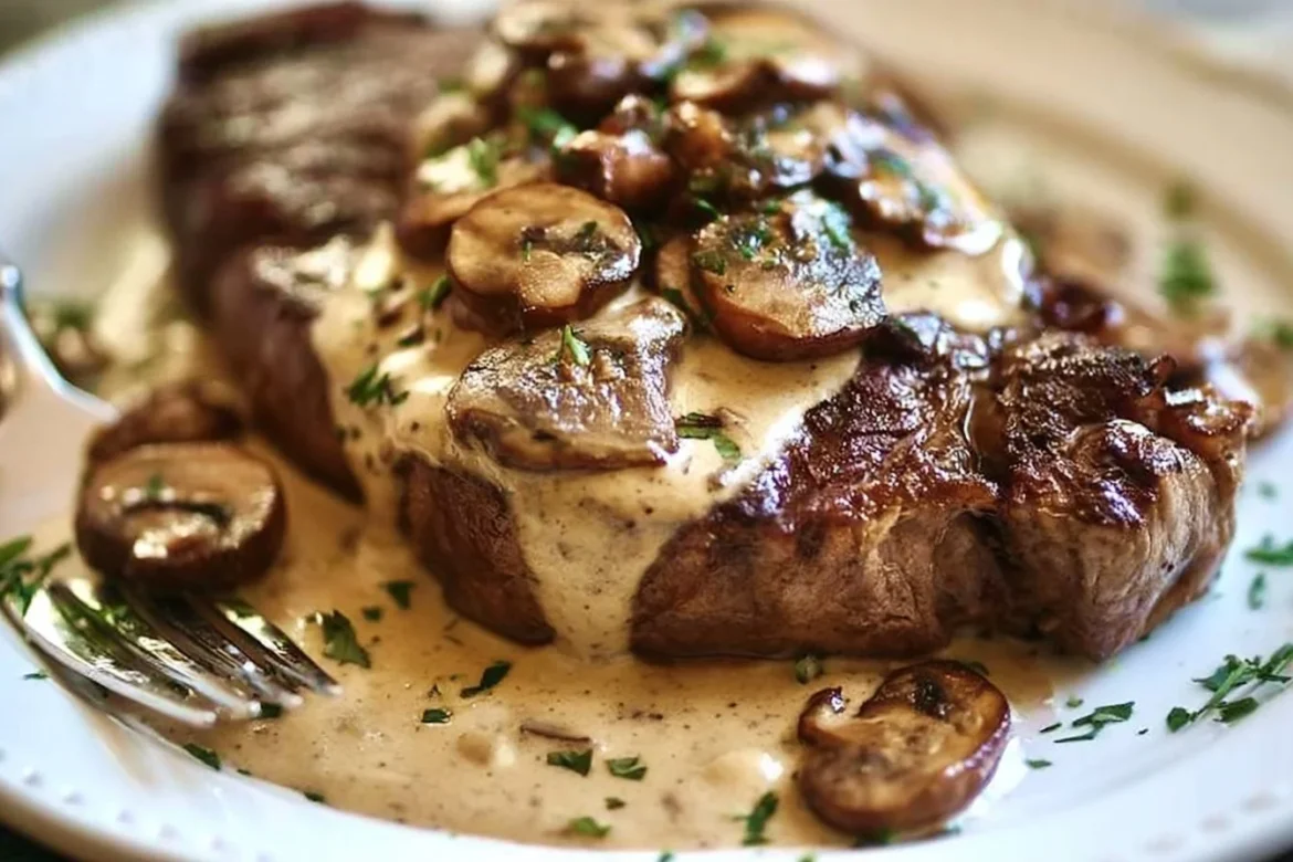 15-minute mushroom sauce garnished and served with steak