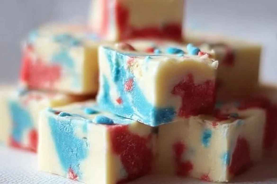Delicious 4th of July white chocolate fudge with festive decorations