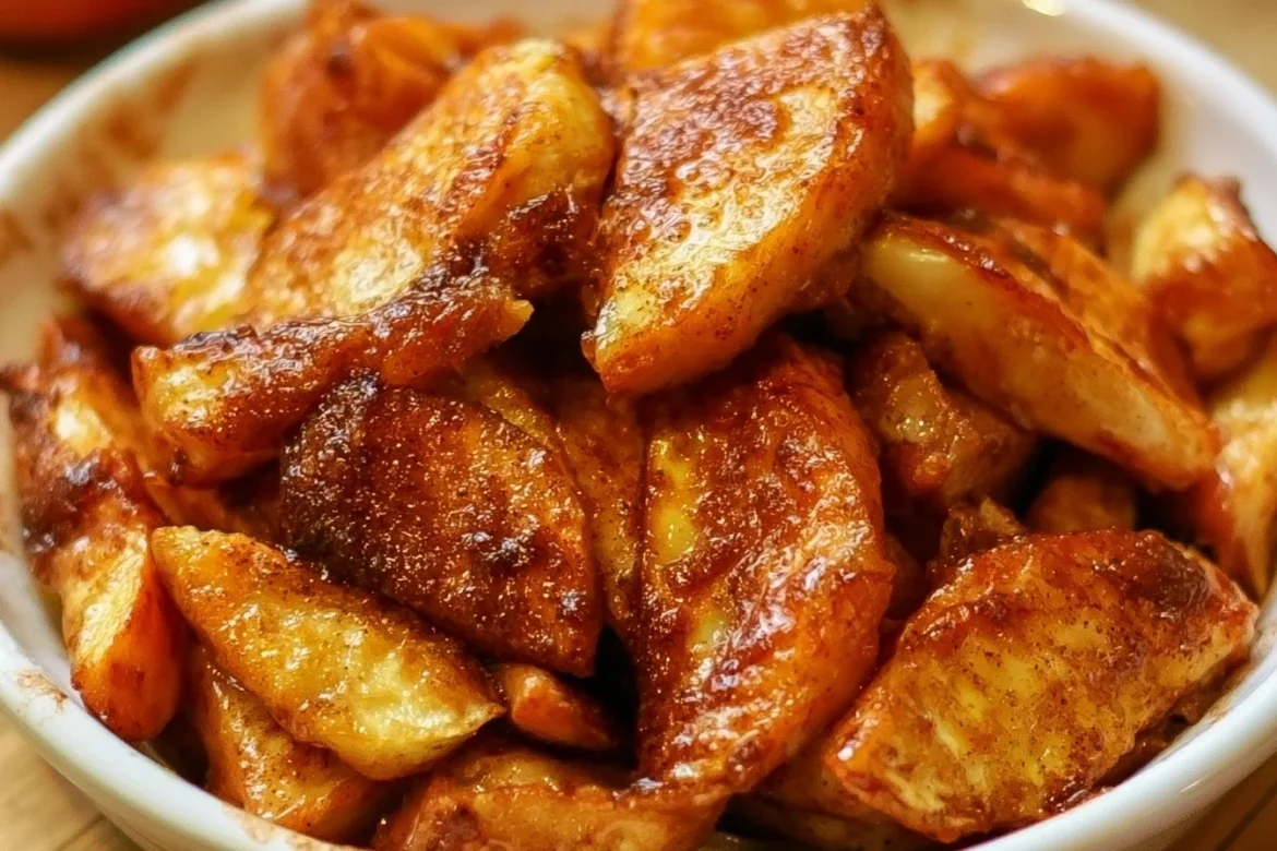 Delicious air fryer cinnamon apples sprinkled with cinnamon and sugar