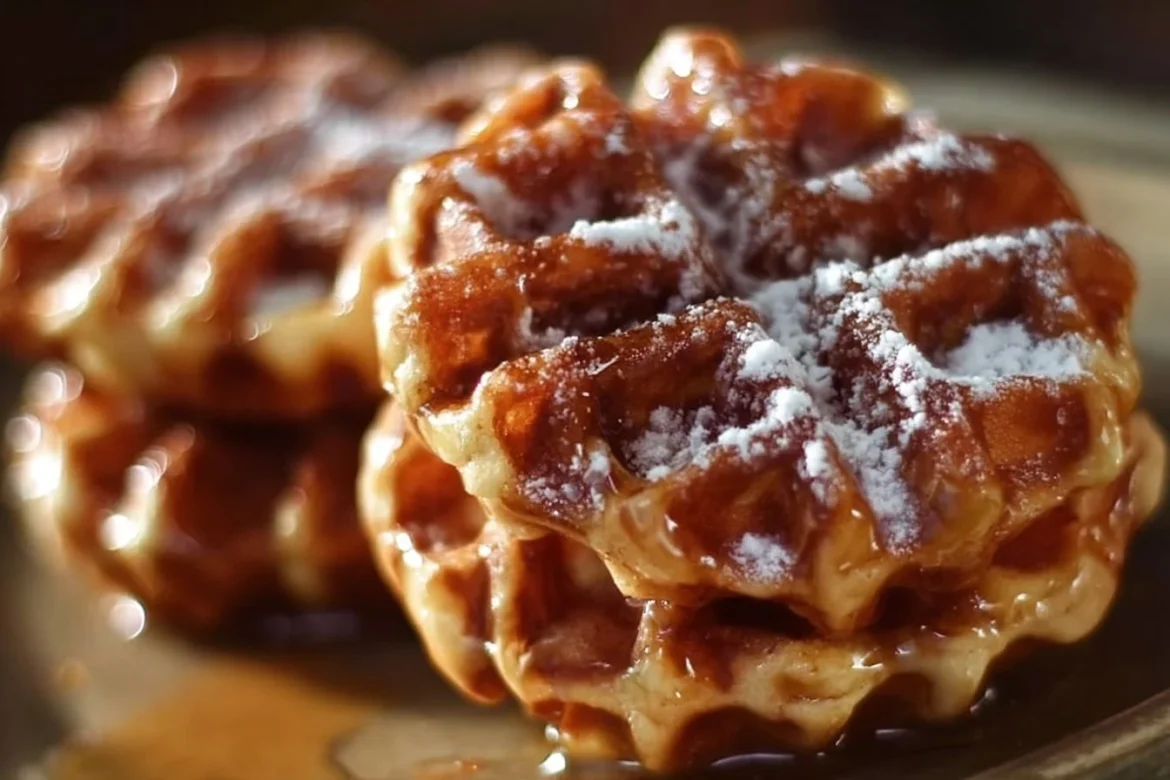 Apple fritter waffle donuts topped with icing and cinnamon