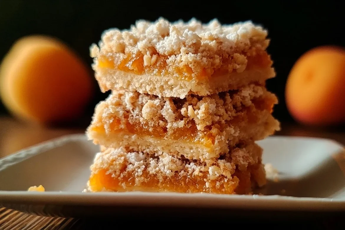 Delicious apricot crumble bars with a golden crust and sweet fruit filling.