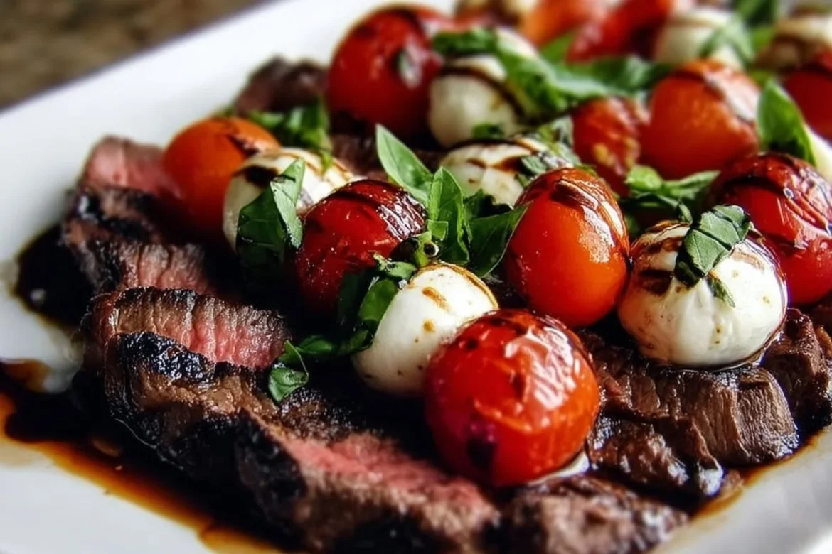 Balsamic Caprese Grilled Flank Steak with fresh tomatoes and basil