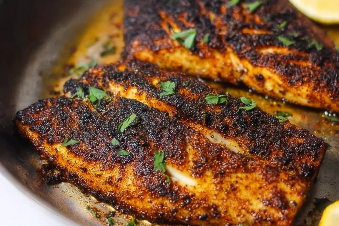 Deliciously seasoned Blackstone Blackened Fish served on a plate