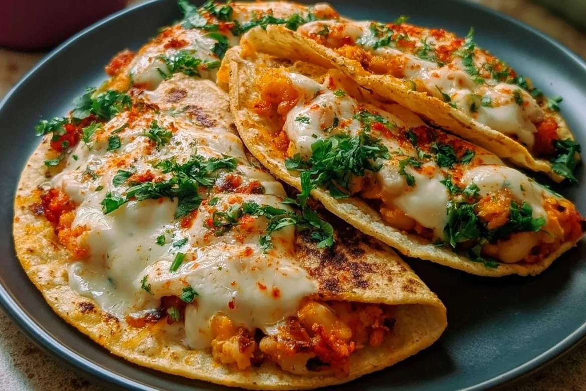 Buffalo White Bean Tacos served on a plate with fresh toppings